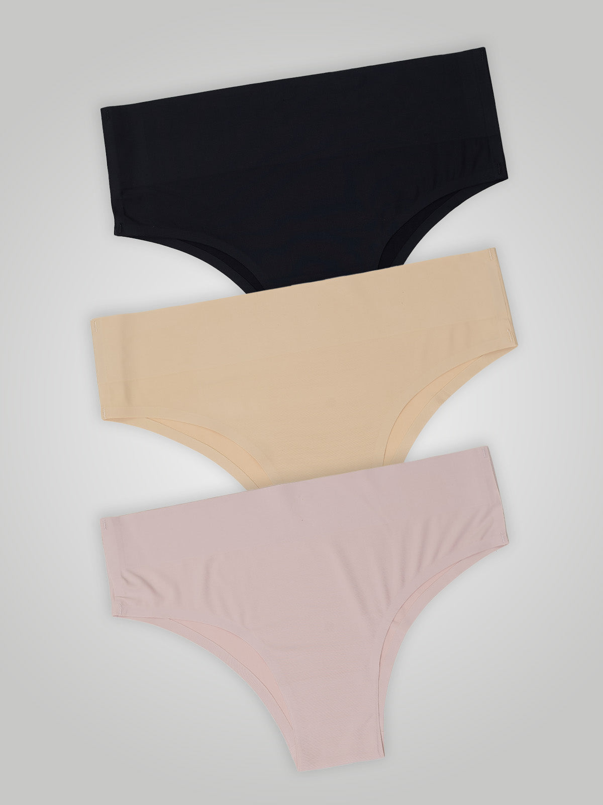 Kit com 3 Calcinhas Biquíni Cintura Alta Sem Costura Segunda Pele (1 Preto, 1 Bege e 1 Rose)