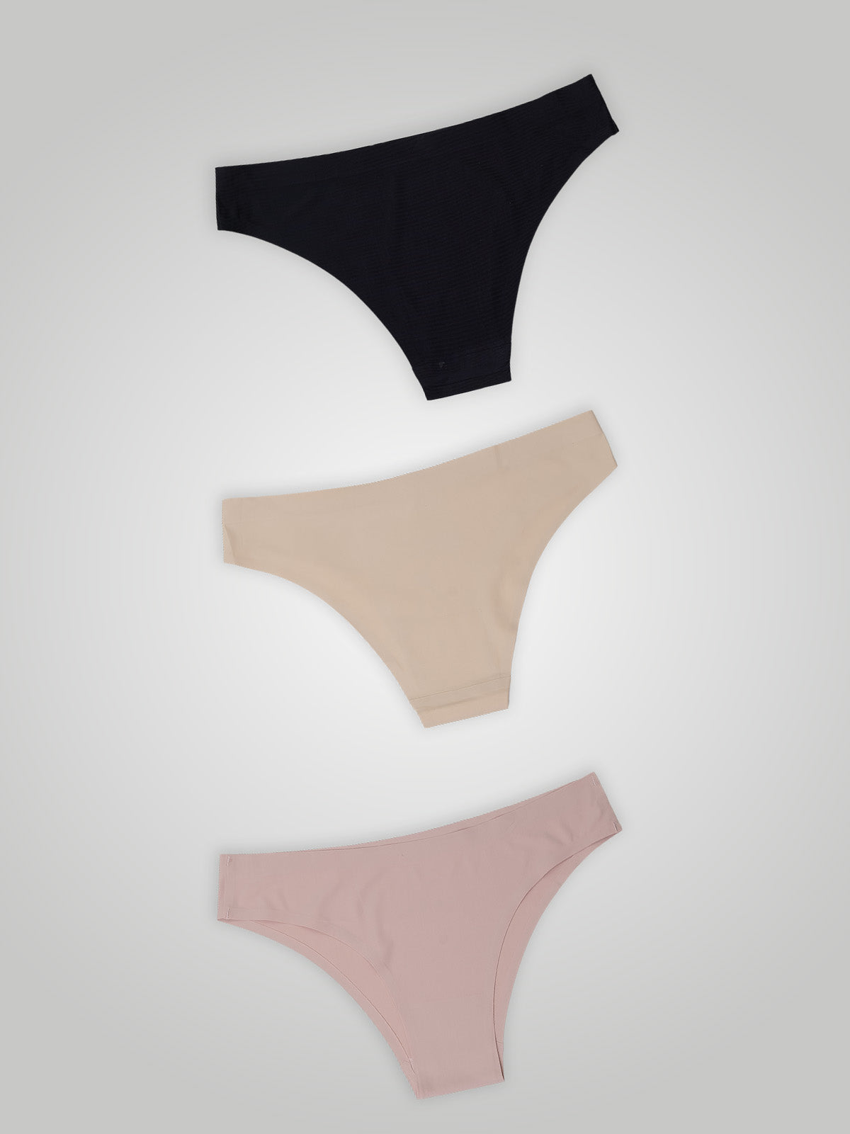 Kit com 3 Calcinhas Biquíni Sem Costura Segunda Pele (1 Preto, 1 Bege e 1 Rose)