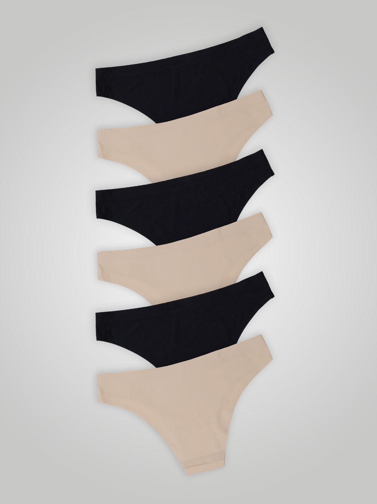 Kit com 6 Calcinhas Biquíni Sem Costura Segunda Pele (3 Preto e 3 Bege)