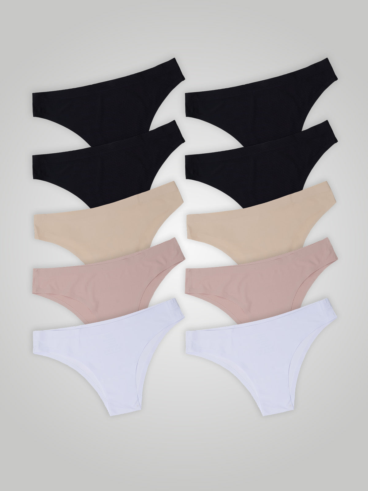 Kit com 10 Calcinhas Biquíni Sem Costura Segunda Pele (4 Preto, 2 Bege, 2 Rose e 2 Branco)