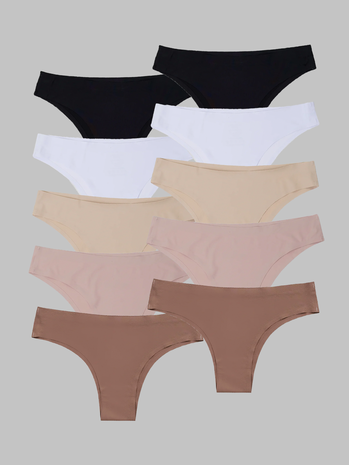 Kit com 10 Calcinhas Biquíni Sem Costura Segunda Pele (2 Preto, 2 Branco, 2 Bege, 2 Rose e 2 Marrom Cacau)