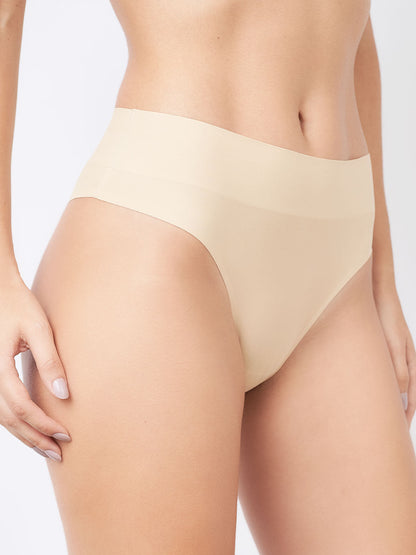 Kit com 3 Calcinhas Biquíni Cintura Alta Sem Costura Segunda Pele Bege