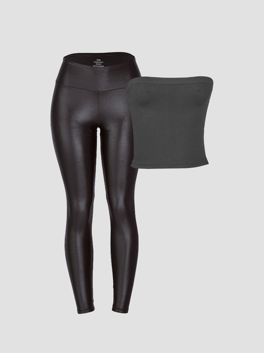 Kit Fitness: Legging Cirre Preta + Top Tube Preto