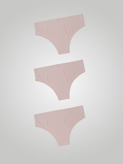 Kit com 3 Calcinhas Biquíni Cintura Alta Sem Costura Segunda Pele Rose