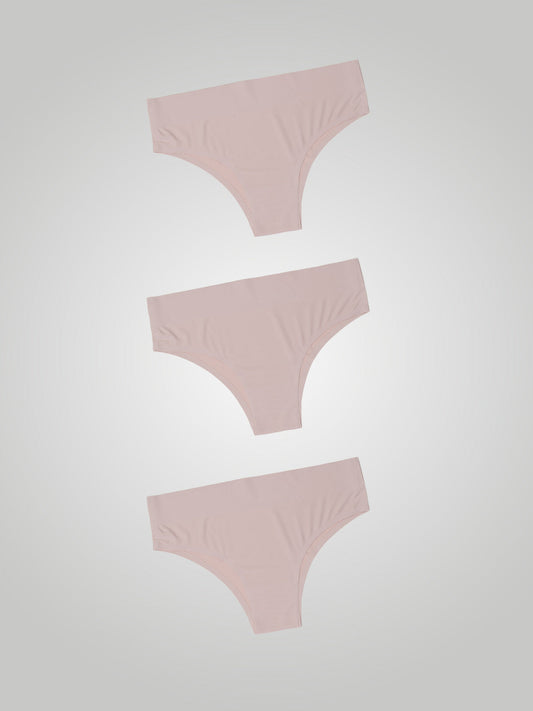 Kit com 3 Calcinhas Biquíni Cintura Alta Sem Costura Segunda Pele Rose