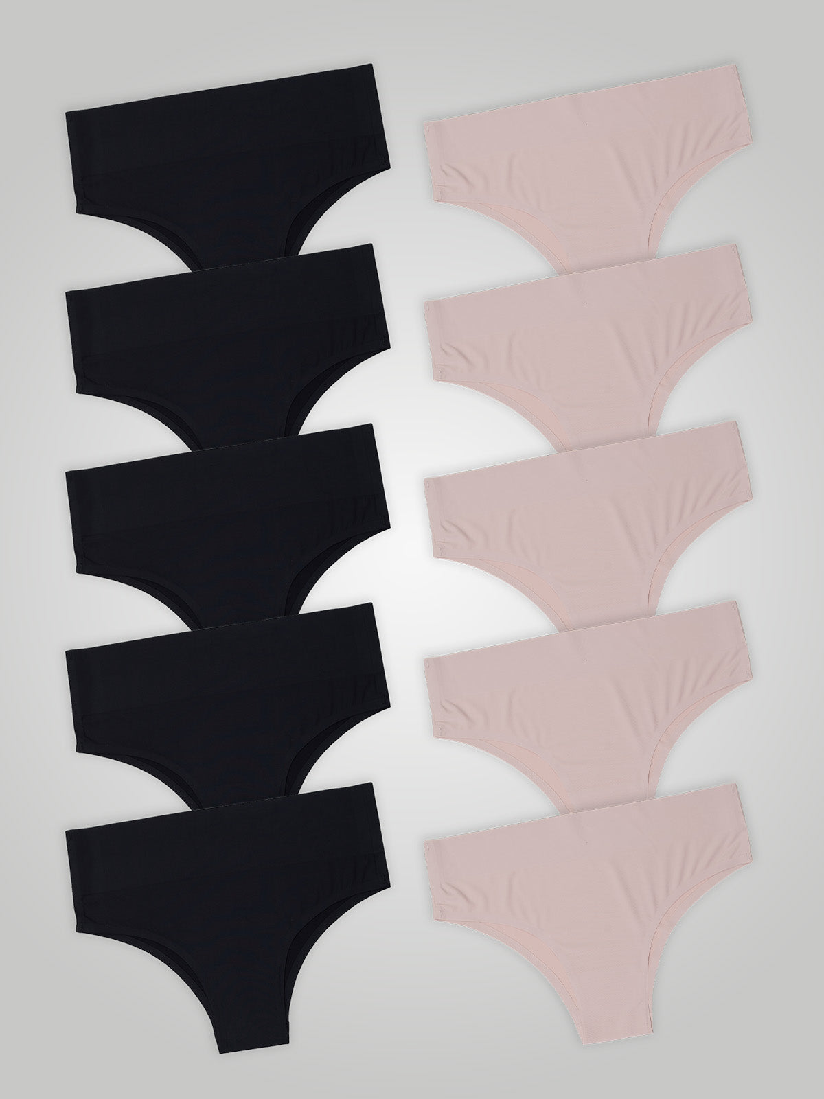 Kit com 10 Calcinhas Biquíni Cintura Alta Sem Costura Segunda Pele (5 Preto e 5 Rose)