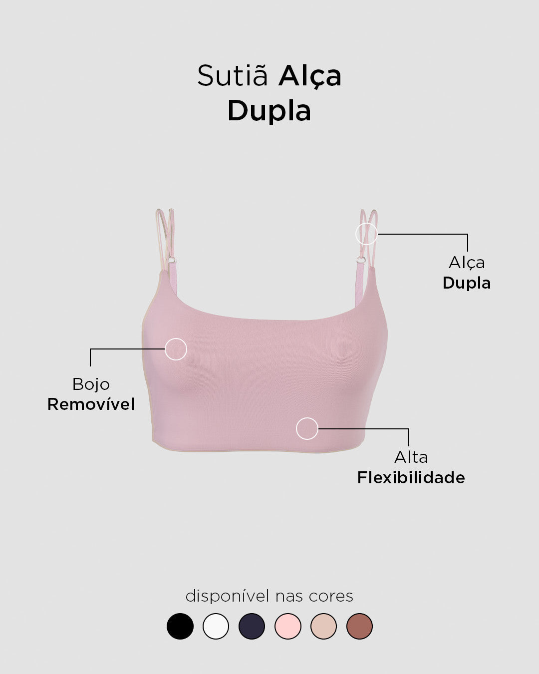 Sutiã Top Alça Dupla com Bojo Removivel Rose