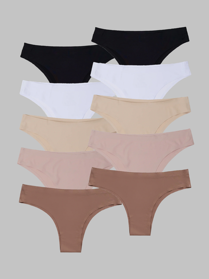 Kit com 10 Calcinhas Biquíni Sem Costura Segunda Pele (2 Preto, 2 Branco, 2 Bege, 2 Rose e 2 Marrom Cacau)