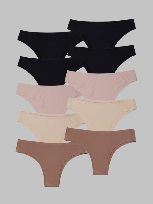 Kit com 10 Calcinhas Biquíni Sem Costura Segunda Pele (4 Preto, 2 Bege, 2 Rose e 2 Marrom Cacau)