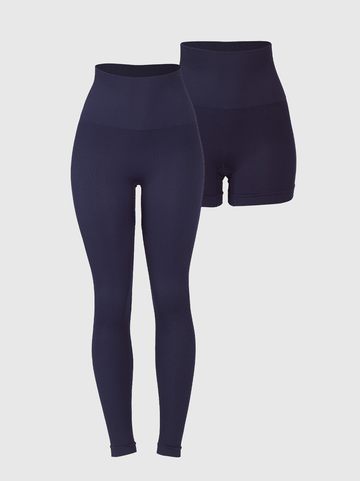 Kit Harmonia: Calça Legging Cintura Alta Canelado + Shorts Cintura Alta Canelado Sem Costura Azul Marinho
