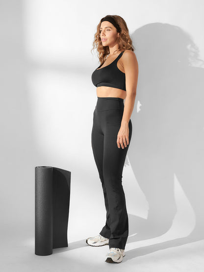 Conjunto Top Fitness Ampla Cobertura Preto + Calça Flare Bailarina Preto