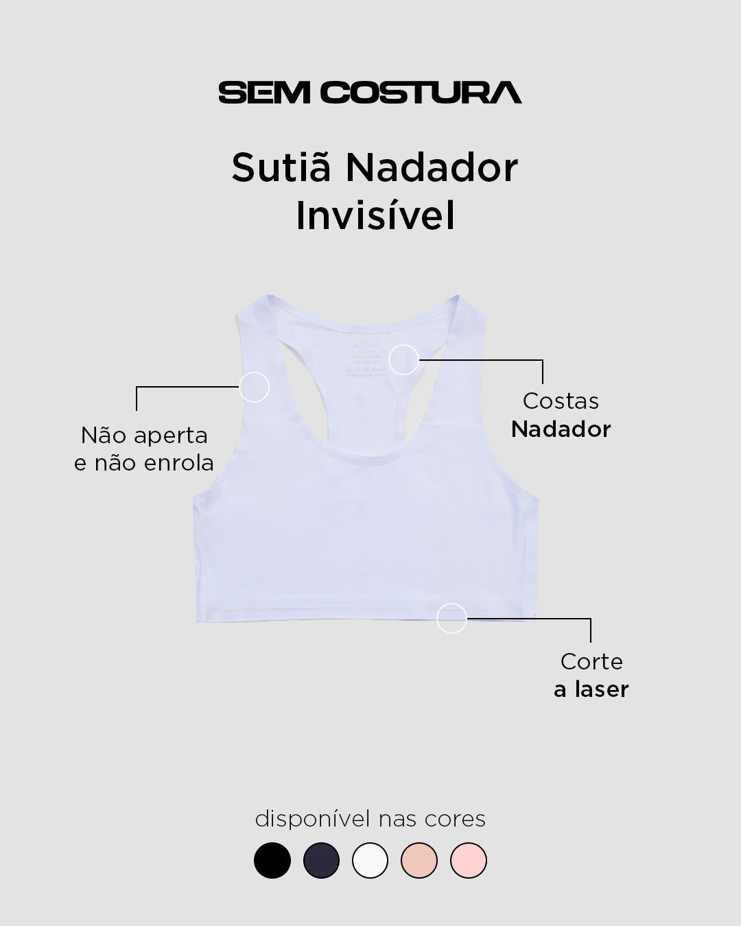 Sutiã Nadador Invisível com Bojo Removível Sem Costura Branco