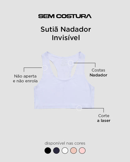 Sutiã Nadador Invisível com Bojo Removível Sem Costura Branco