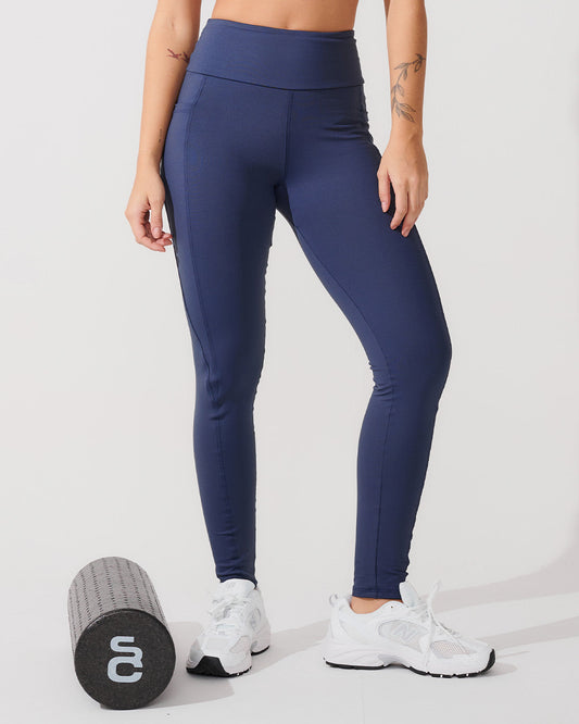 Calça Legging de Compressão com Forro Azul Marinho