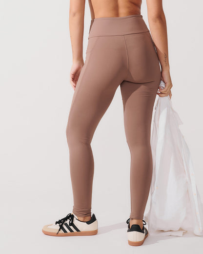 Calça Legging de Compressão com Forro Marrom Cacau