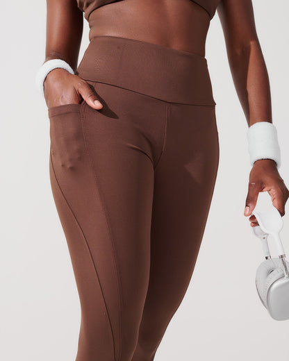 Calça Legging de Compressão com Forro Marrom Café
